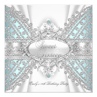 Elegant Diamond Teal Sweet 16 Sixteen Invitation