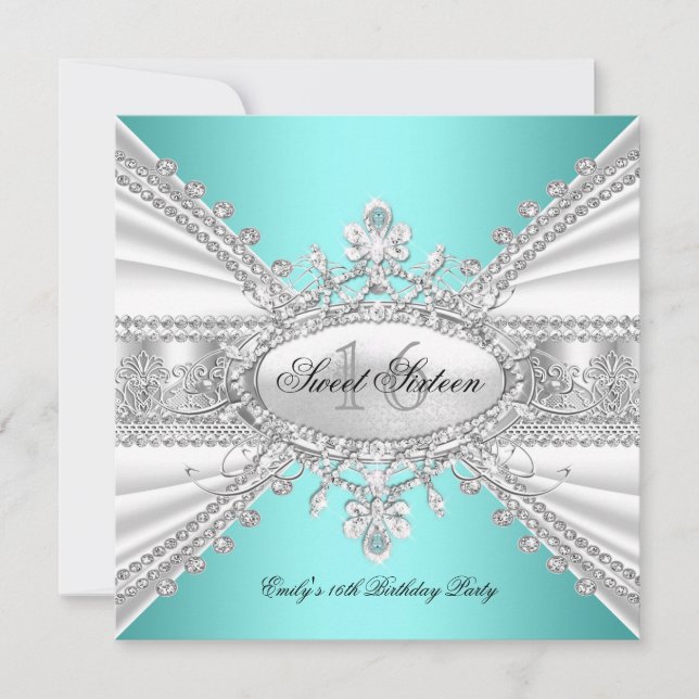Elegant Diamond Teal Sweet 16 Sixteen Party 3 Invitation (Front)
