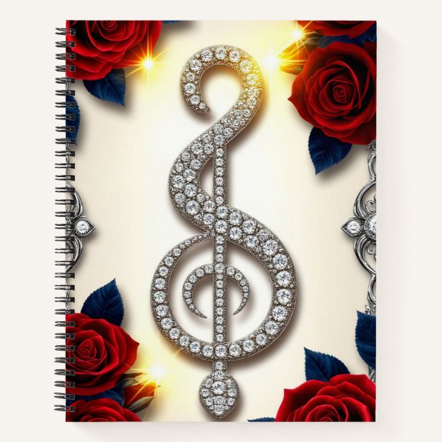 Elegant Diamond Treble Clef Jewelry Notebook (Front)