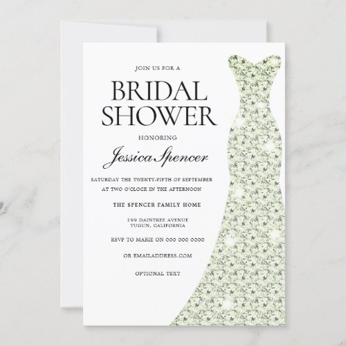 Elegant Diamond White Wedding Dress Bridal Shower Invitation