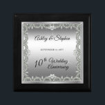 Elegant Diamonds 10th Wedding Anniversary Gift Box<br><div class="desc">Opulent elegance frames this 10th wedding anniversary design in a unique scalloped diamond design with center teardrop diamond with heart-shaped diamond accents and faux added sparkles on a silver-tone gradient. Please note that all embellishments are printed and are only made to appear as real as possible in a flat, printed...</div>