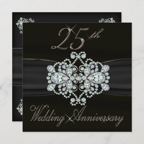 Elegant Diamonds 25th Silver Wedding Anniversary Invitation