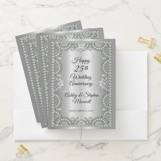 Elegant Diamonds 25th Wedding Anniversary Pocket Folder (In Situ)