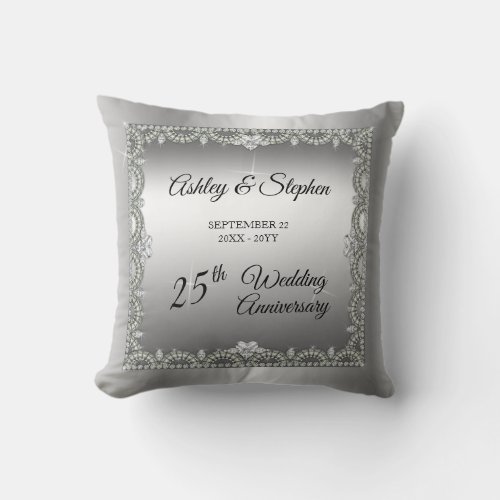 Elegant Diamonds 25th Wedding Anniversary  Throw Pillow