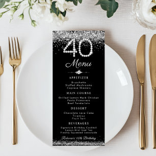 Elegant Diamonds 40th Birthday Dinner Flat Menu