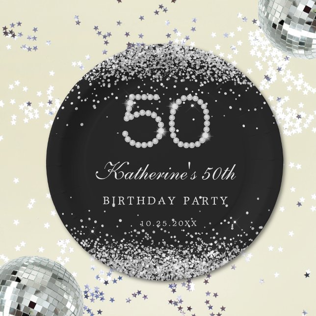 Elegant Diamonds 50th Birthday Party Paper Plate (Creator Uploaded)