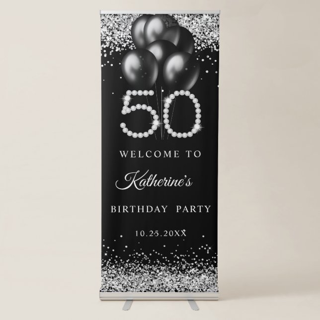 Elegant Diamonds 50th Birthday Retractable Banner (Front)