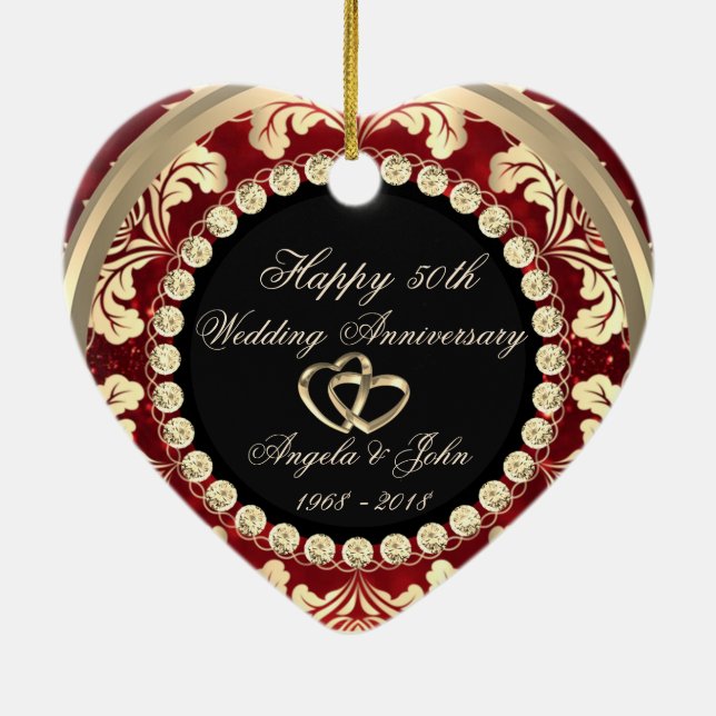 Elegant Diamonds 50th Wedding Anniversary Ceramic Ornament (Back)