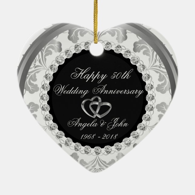 Elegant Diamonds 50th Wedding Anniversary Ceramic Ornament (Back)