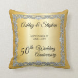 Elegant Diamonds 50th Wedding Anniversary  Throw Pillow<br><div class="desc">Opulent elegance frames this 50th wedding anniversary design in a unique scalloped diamond design with heart-shaped diamond accents and faux added sparkles on a gold-tone gradient. Please note that all embellishments are printed and are only made to appear as real as possible in a flat, printed design. This includes any...</div>
