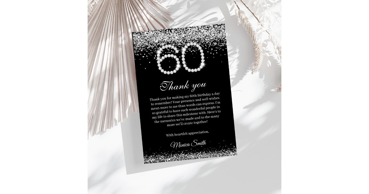 Elegant Diamonds 60th Birthday Thank you Card | Zazzle