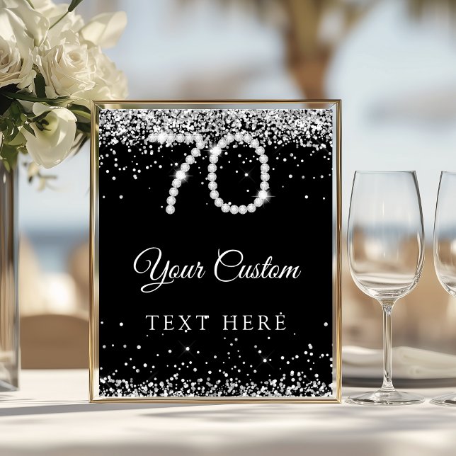 Elegant Diamonds 70th Birthday Party Table Sign (Diamonds 70th Birthday Party Sign)
