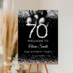 Elegant Diamonds 70th Birthday Party Welcome Sign<br><div class="desc">Welcome your guests in style with this Elegant Diamonds 70th Birthday Party Welcome Sign, designed in a chic black and silver theme. Perfect for adding glamour to your party entrance, this sign serves as both a decorative element and a memorable keepsake. Ideal for Elegant 70th Birthday Party Decorations, it works...</div>