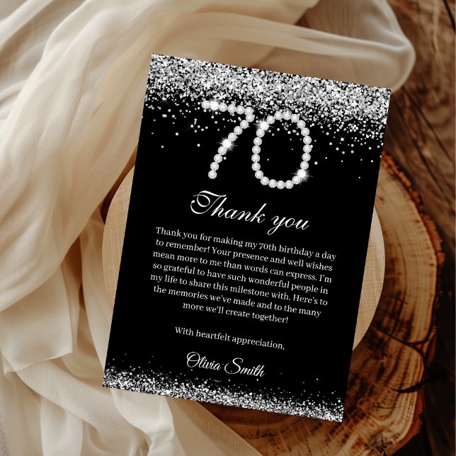 Elegant Diamonds 70th Birthday Thank you Card (70th Birthday Party Thank you card)