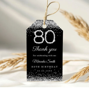 Elegant Diamonds 80th Birthday Party Thank you  Gift Tags