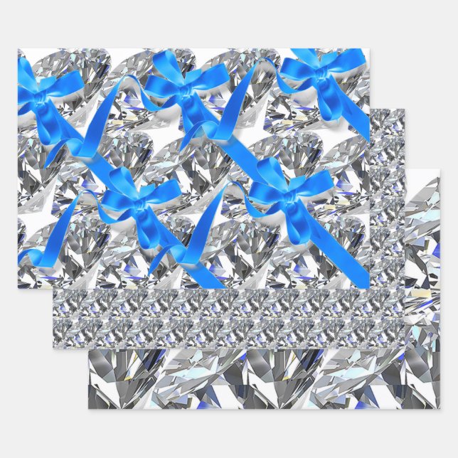 Elegant Diamonds and Blue Bows Wrapping Paper Sheets (Set)