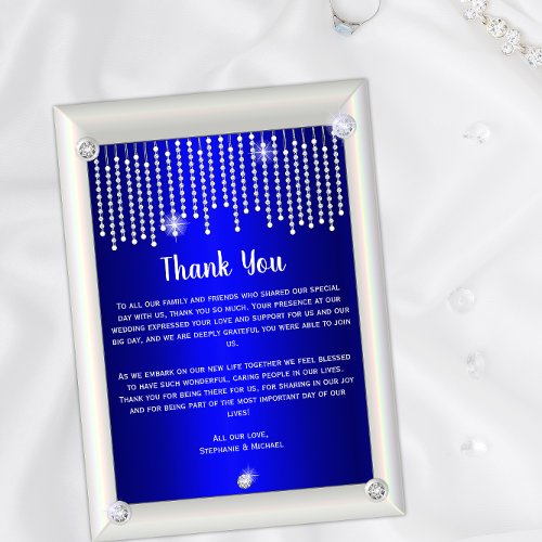 Elegant Diamonds and Pearls Blue Wedding Thank You