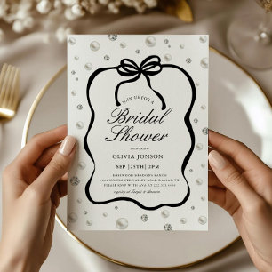 Elegant Diamonds and Pearls Bow Bridal Shower Invitation