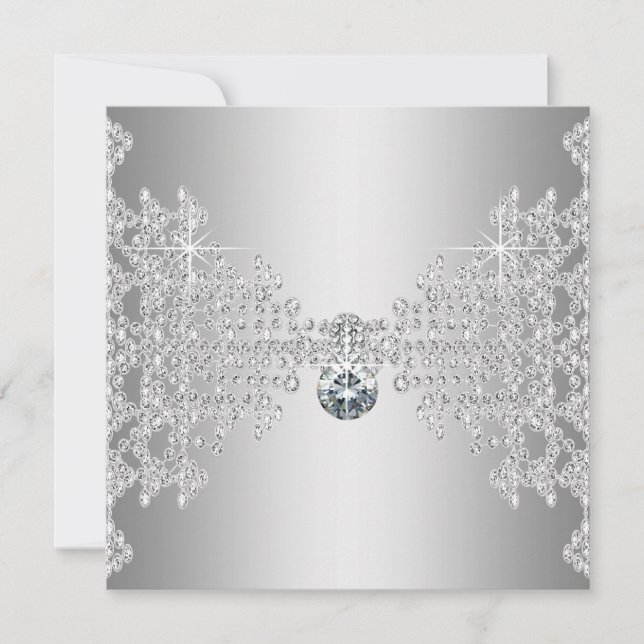 Elegant Diamonds and Silver Wedding Invitation (Front)