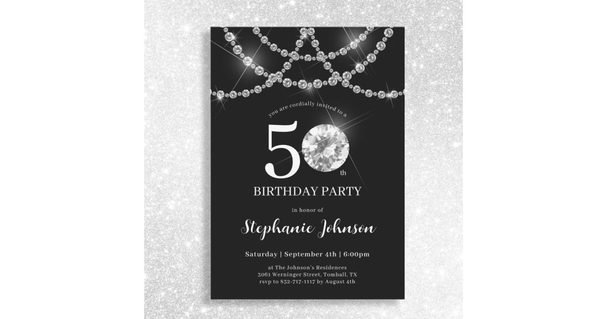 Elegant Diamonds Black 50th Birthday Party Invitation Zazzle