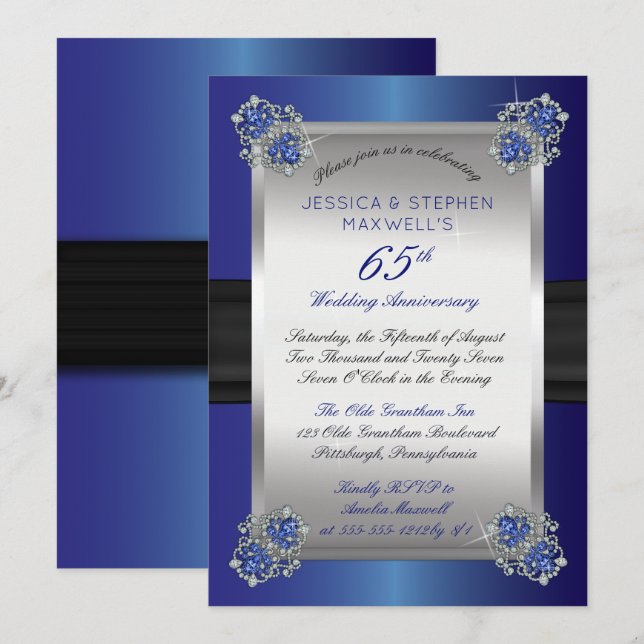 Elegant Diamonds | Blue Spinel 65th Anniversary Invitation (Front/Back)