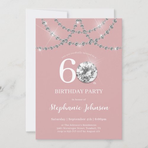 Elegant Diamonds Blush Pink 60th Birthday Party Invitation