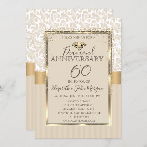 Elegant Diamonds Damask Frame Wedding Anniversary  Invitation