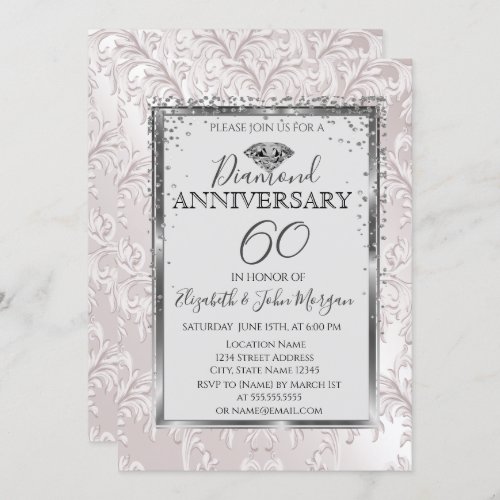 Elegant Diamonds Damask  Wedding Anniversary Invitation