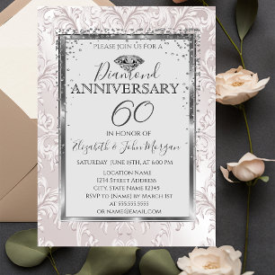 Elegant Diamonds Damask Wedding Anniversary Invitation