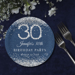 Elegant Diamonds & Denim 30th Birthday Party Paper Plates