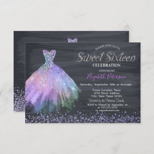 Elegant Diamonds Dress Black Sweet 16 In Invitation