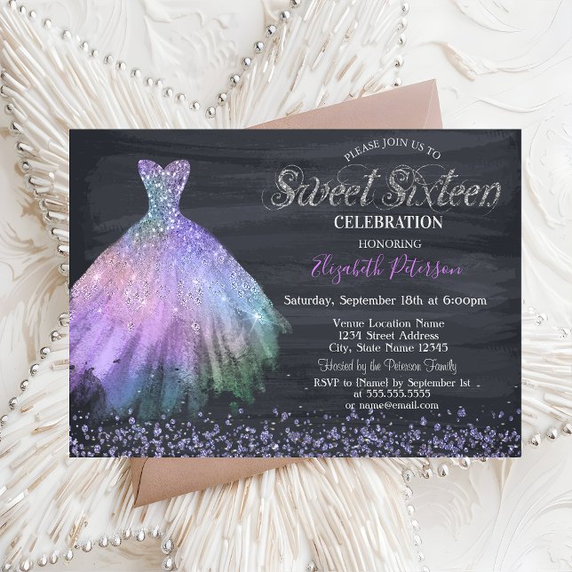 Elegant Diamonds Dress Black Sweet 16 In Invitation (Creator Uploaded)
