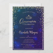 Elegant Diamonds Gold Tiara Quinceañera Invitation (Front)