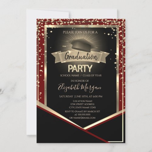 Elegant Diamonds Grad Cap Red Graduation Invitation