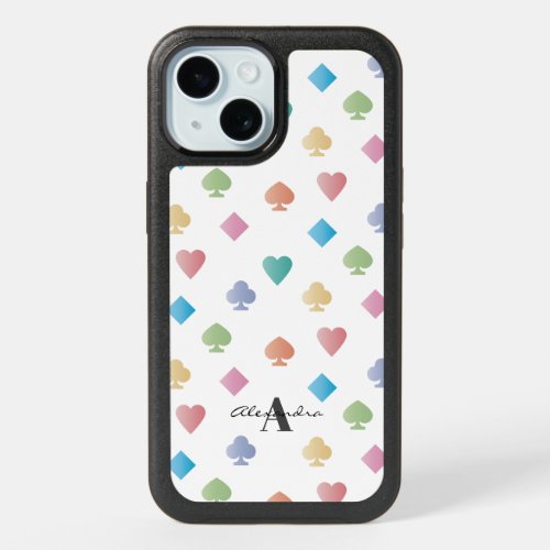 Elegant Diamonds Hearts Clubs and Spades Monogram iPhone 15 Case