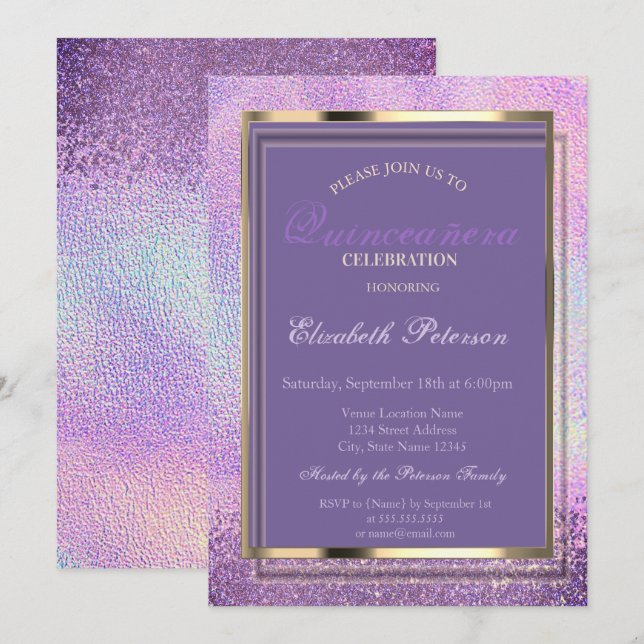 Elegant Diamonds Holographic Quinceañera Invitation (Front/Back)