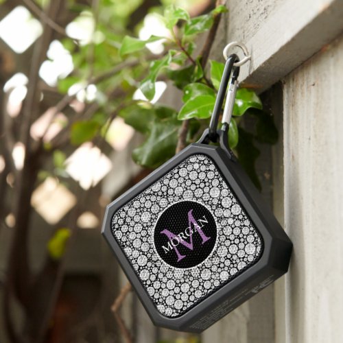 Elegant Diamonds Monogram  Name on Black Bluetooth Speaker