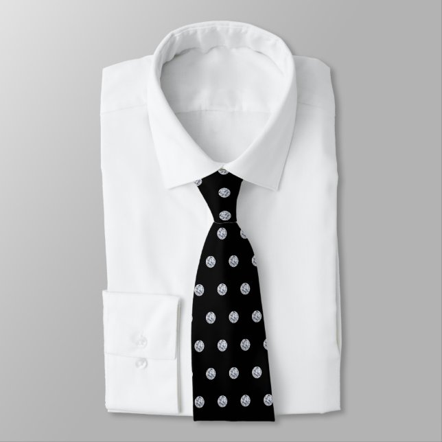 Elegant Diamonds on Black Neck Tie (Tied)