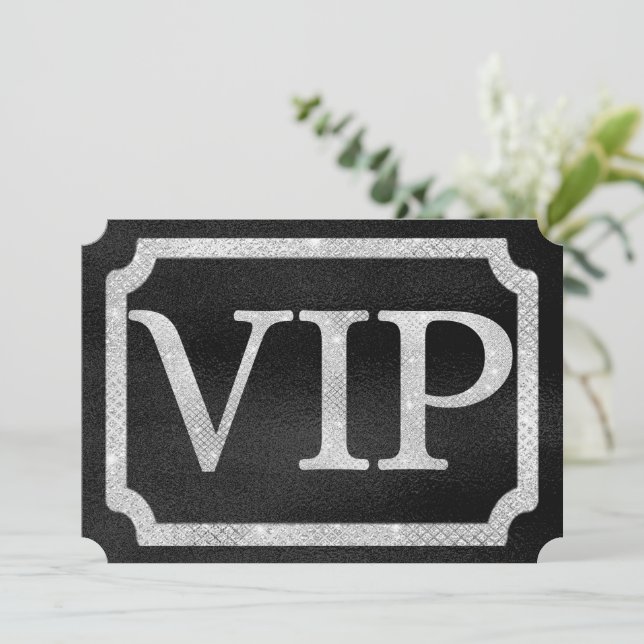 Elegant Diamonds on Black VIP Event Ticket Invitation (Standing Front)