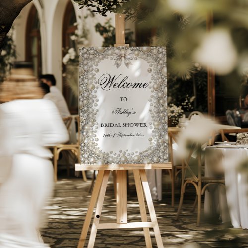 Elegant Diamonds  Pearls Bridal Shower Welcome Foam Board