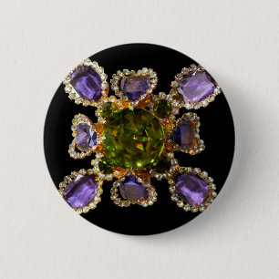 Elegant diamonds purple green gemstones button