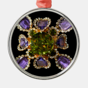 Elegant diamonds purple green gemstones metal ornament