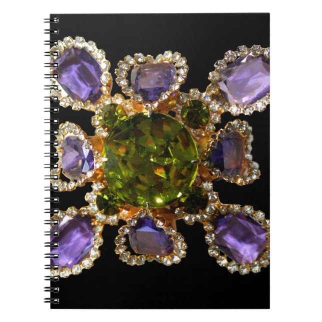 Elegant diamonds purple green gemstones notebook (Front)
