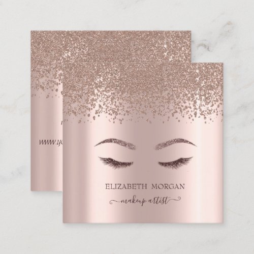 Elegant  Diamonds Rose Gold Glitter Faux Lashes Square Business Card