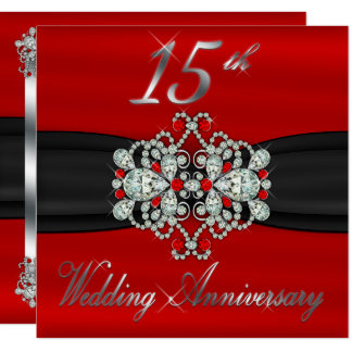 Elegant Diamonds Rubies 15th Wedding Anniversary Invitation