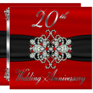 Elegant Diamonds Rubies 20th Wedding Anniversary Invitation