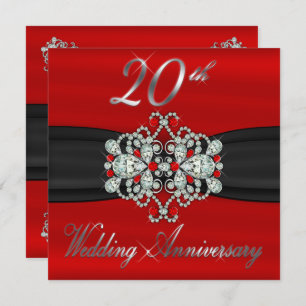 Elegant Diamonds Rubies 20th Wedding Anniversary Invitation