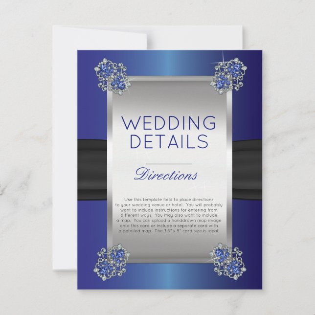 Elegant Diamonds Sapphire Wedding Details Insert Invitation (Front)