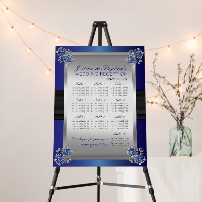 Elegant Diamonds Sapphire Wedding Seating Chart Foam Board (In Situ (Stand))