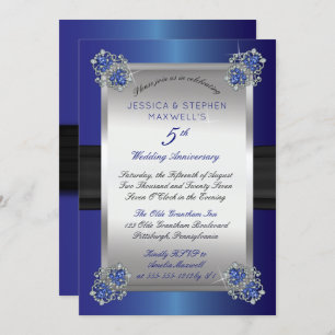 Elegant Diamonds Sapphires Blue 5th Anniversary Invitation